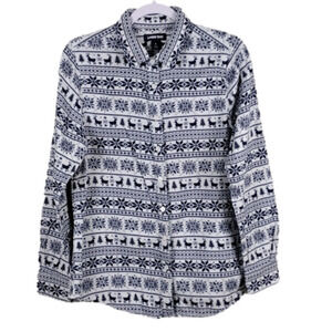 Lands'End Blue White Nordic Style Pointed Collar Long Sleeve Button Down Shirt